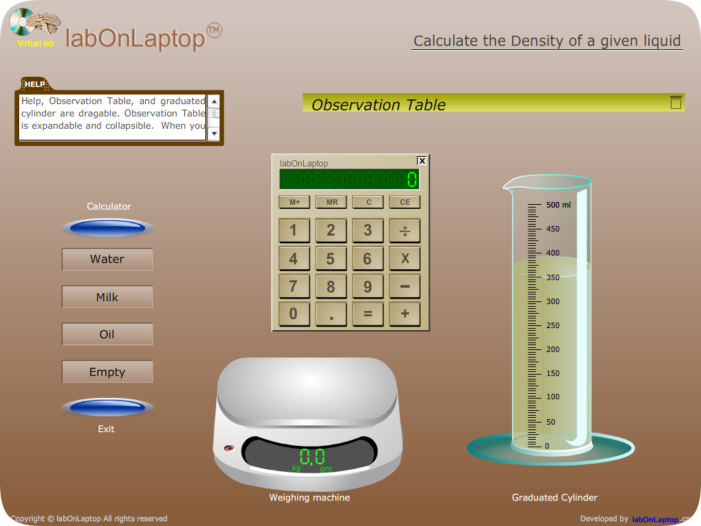 Find Density of given Liquid  labOnLaptop : Store